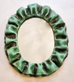 Fausto Melotti Mid Century Modern Green Ceramic Wall Mirror by Fausto Melotti - 2976443