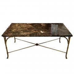 Faux Bamboo Brass mid Century Coffee Table With Marble Top - 2923278