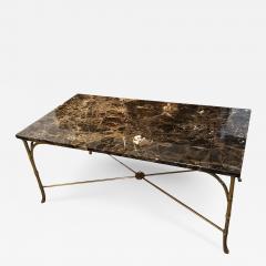 Faux Bamboo Brass mid Century Coffee Table With Marble Top - 2928105