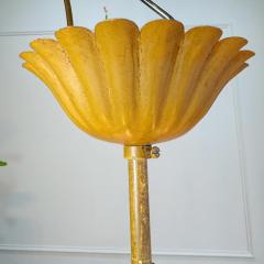 Faux Bamboo Palm Leaf Italian Tole Chandelier 1960s - 3733443