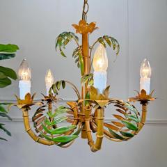 Faux Bamboo Palm Leaf Italian Tole Chandelier 1960s - 3733449