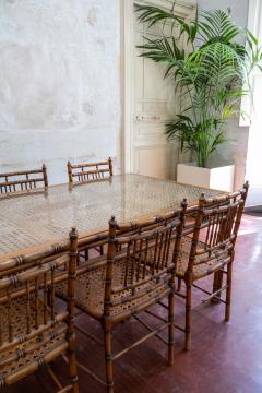 Faux Bamboo and Vienna Straw Dining Set 1970s - 4759452