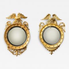 Federal Convex Wall Mirrors Carved Giltwood Opposing Eagles England 1830s - 3900480