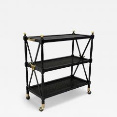 Federal Style Painted Wood Cane Ebonized Bar Cart USA 1970s - 4311481
