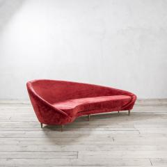 Federico Munari Edizioni Cinquanta Virgola Sofa in Red Velvet Fabric and Brass - 2339765