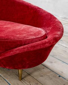 Federico Munari Edizioni Cinquanta Virgola Sofa in Red Velvet Fabric and Brass - 2339769