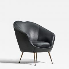 Federico Munari Lounge Chair with Vinyl and Brass Italy 1950s - 4771242