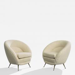 Federico Munari Lounge Chairs with Fabric and Brass Italy 1950s - 4771245