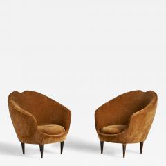 Federico Munari Lounge Chairs with Walnut Fabric Italy 1950s - 4771243