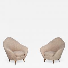 Federico Munari Pair 1940s Federico Munari sculpted armchairs in cream boucl  - 3243865