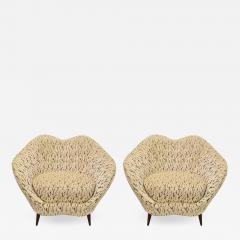 Federico Munari Pair of Federico Munari Italian Midcentury Ivory Charcoal Velvet Lounge Chairs - 770552