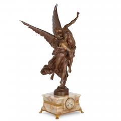 Ferdinand Barbedienne Antique patinated bronze and onyx mantel clock by Merci and Barbedienne - 3252940