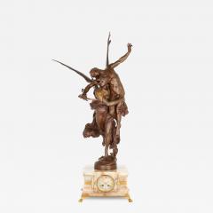 Ferdinand Barbedienne Antique patinated bronze and onyx mantel clock by Merci and Barbedienne - 3254812