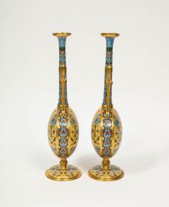 Ferdinand Barbedienne Extremely Rare Pair of Ferdinand Barbedienne Ormolu and Champleve Enamel Vases - 1168993