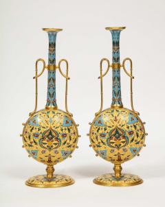 Ferdinand Barbedienne Extremely Rare Pair of Ferdinand Barbedienne Ormolu and Champleve Enamel Vases - 1168995