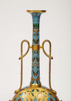 Ferdinand Barbedienne Extremely Rare Pair of Ferdinand Barbedienne Ormolu and Champleve Enamel Vases - 1168996
