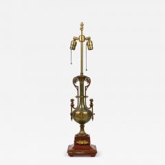 Ferdinand Barbedienne French Empire Style Bronze and Rosso Marble Lamp - 4708410