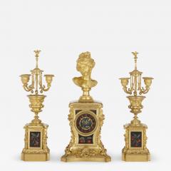 Ferdinand Barbedienne Gilt bronze and hardstone inlay Napoleon III period clock set by Barbedienne - 2202739