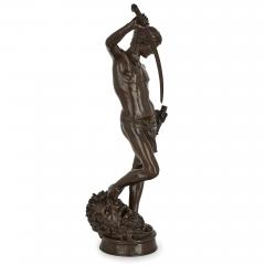 Ferdinand Barbedienne Large French patinated bronze sculpture of David by Merci and Barbedienne - 1626986