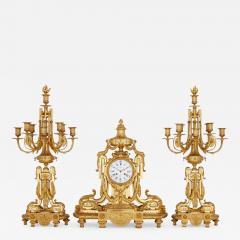 Ferdinand Barbedienne Large Louis XV style Rococo ormolu three piece clock set by Barbedienne - 2996600