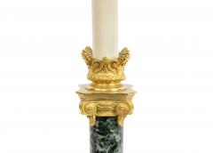 Ferdinand Barbedienne Pair of French Empire Green Marble Barbedienne Table Lamps - 1444262