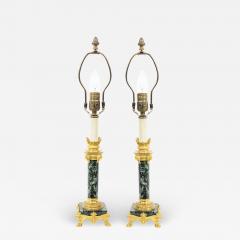 Ferdinand Barbedienne Pair of French Empire Green Marble Barbedienne Table Lamps - 1447386