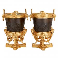 Ferdinand Barbedienne Pair of antique gilt and patinated bronze jardini res by Barbedienne - 3672478