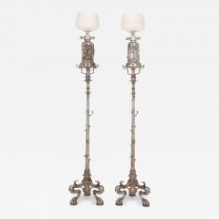 Ferdinand Barbedienne Pair of large silvered bronze antique French floor lamps - 2036528