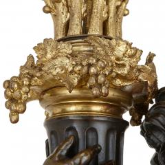 Ferdinand Barbedienne Pair of monumental French antique marble and bronze candelabra torcheres - 2631766