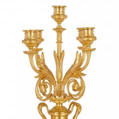 Ferdinand Barbedienne Pair of red marble and gilt bronze table candelabra by Barbedienne - 2631752