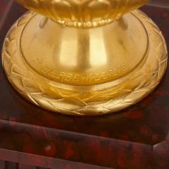 Ferdinand Barbedienne Pair of red marble and gilt bronze table candelabra by Barbedienne - 2631753