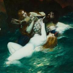 Ferdinand Leeke Large Wagnerian Mythological Painting The Rhinemaidens by Leeke - 4594687
