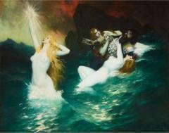 Ferdinand Leeke Large Wagnerian Mythological Painting The Rhinemaidens by Leeke - 4594903