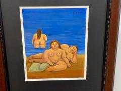 Fernando Botero Fernando Botero Watercolor Painting Man Women at the Beach Signed Framed - 3394871