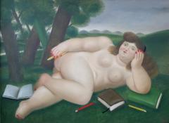 Fernando Botero Reclining Nude with Books and Pencils on Lawn - 123374