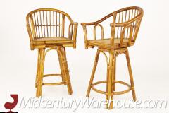 Ficks Reed Style Mid Century Bamboo Rattan Bar Stools Pair - 2356029