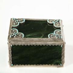 Filigree Sterling Silver Mounted Nephrite and Turquoise Rectangular Table Box - 1261543