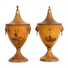 Fine 19th Century Near Pair of Regency Tole Painted Chestnut Urns - 4501174