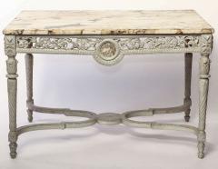 Fine 19th French Century Ivory Painted Center Table with a Marble Top - 2587622