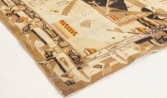 Fine Antique Abstract Indian Agra Beige Brown Handmade Wool Rug - 2452963