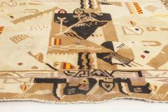 Fine Antique Abstract Indian Agra Beige Brown Handmade Wool Rug - 2452964