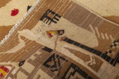 Fine Antique Abstract Indian Agra Beige Brown Handmade Wool Rug - 2452965