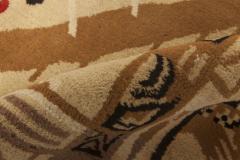 Fine Antique Abstract Indian Agra Beige Brown Handmade Wool Rug - 2452966