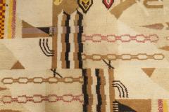 Fine Antique Abstract Indian Agra Beige Brown Handmade Wool Rug - 2452967