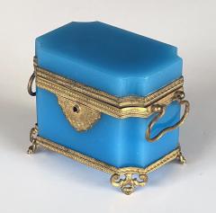 Fine Antique French Cerulean Blue Opaline Glass Perfume Casket - 3839945