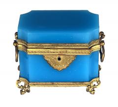 Fine Antique French Cerulean Blue Opaline Glass Perfume Casket - 3839952