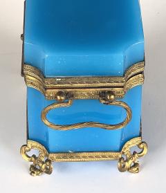 Fine Antique French Cerulean Blue Opaline Glass Perfume Casket - 3839956