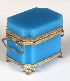 Fine Antique French Cerulean Blue Opaline Glass Perfume Casket - 3839957