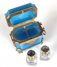 Fine Antique French Cerulean Blue Opaline Glass Perfume Casket - 3839960