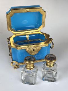 Fine Antique French Cerulean Blue Opaline Glass Perfume Casket - 3839962